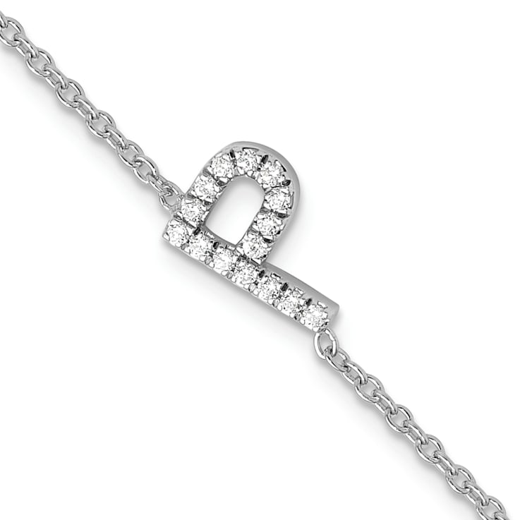 Rhodium Over 14k White Gold Diamond Sideways Letter P Bracelet