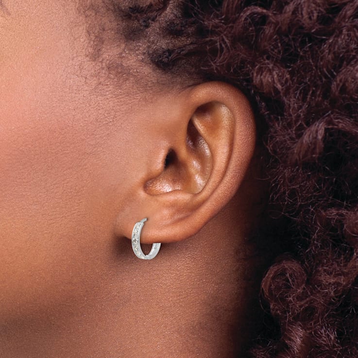 Rhodium Over 14K White Gold Cubic Zirconia Children's Hinged Hoop Earrings