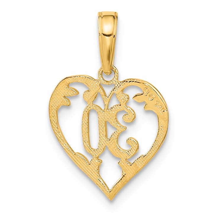 14k Yellow Gold Textured 30 in Heart Cut-out Pendant