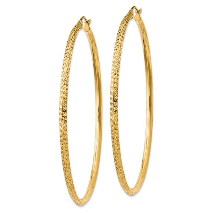 14k Yellow Gold 2 9/16" Knife Edge Diamond-cut Hoop Earrings