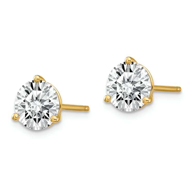 14K Yellow Gold Lab Grown Diamond 2ct. VS/SI GH+, 3 Prong Stud Earrings
