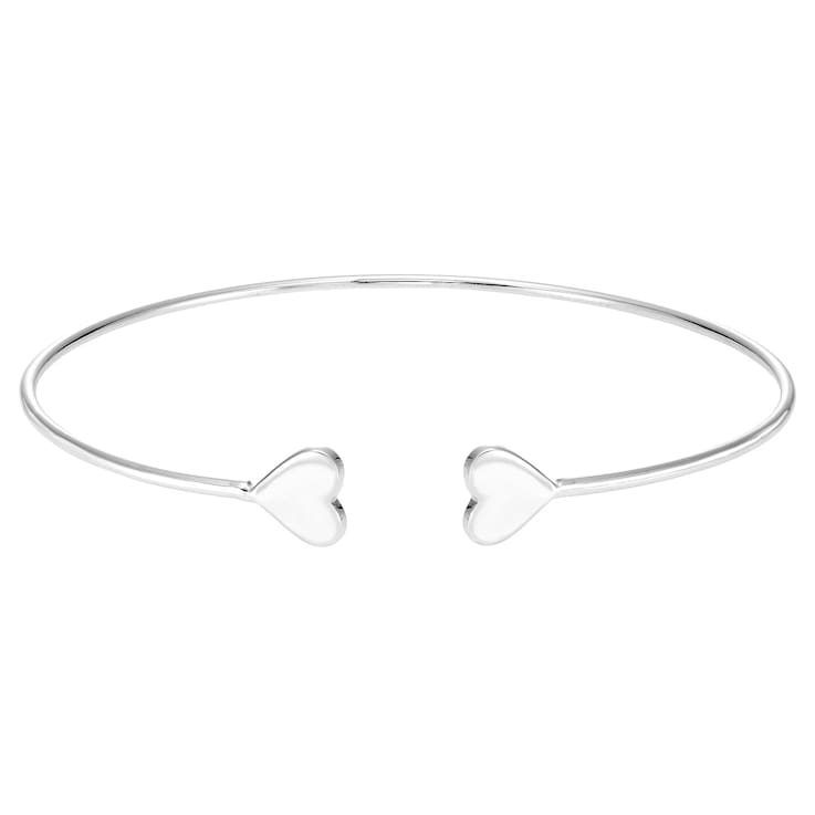 Sterling Silver Heart Open Cuff Bracelet - One Size Fits All