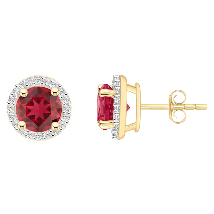 6mm Round Created Ruby And Created White Sapphire 10k Yellow Gold Halo
Stud Earrings