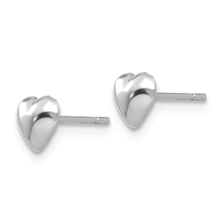 Rhodium Over 14k White Gold Polished Heart Stud Earrings
