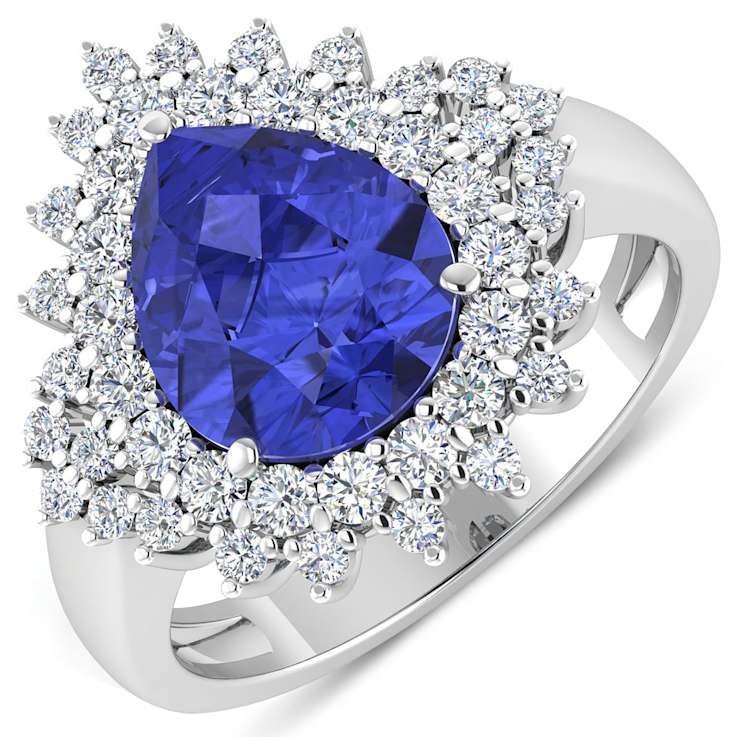 3.86ctw Violet Tanzanite and Diamond 14K White Gold Halo Ring