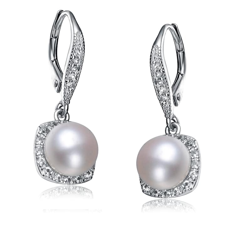 Pear Shape Pearl Simulant Drop Earrings In Sterling Silver