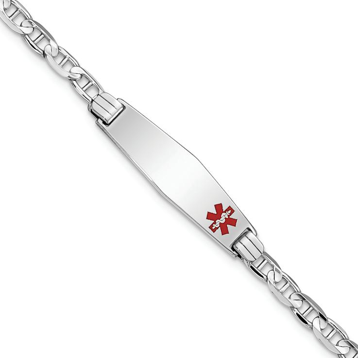Rhodium Over 14k White Gold Medical Soft Diamond Shape Red Enamel
Mariner Link ID Bracelet