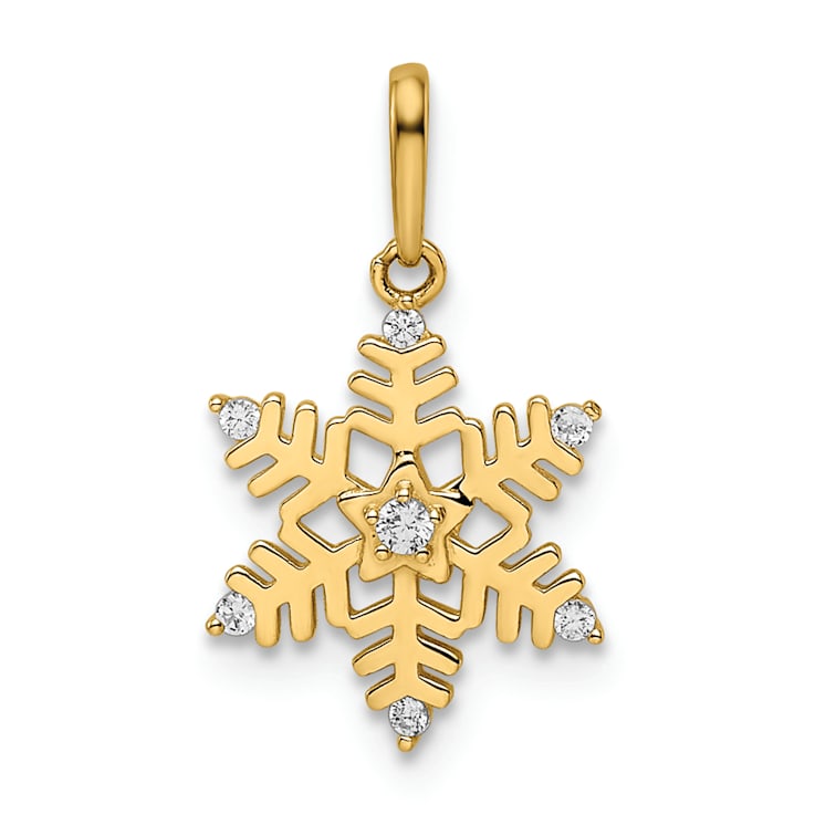 14K Yellow Gold Cubic Zirconia Snowflake Pendant