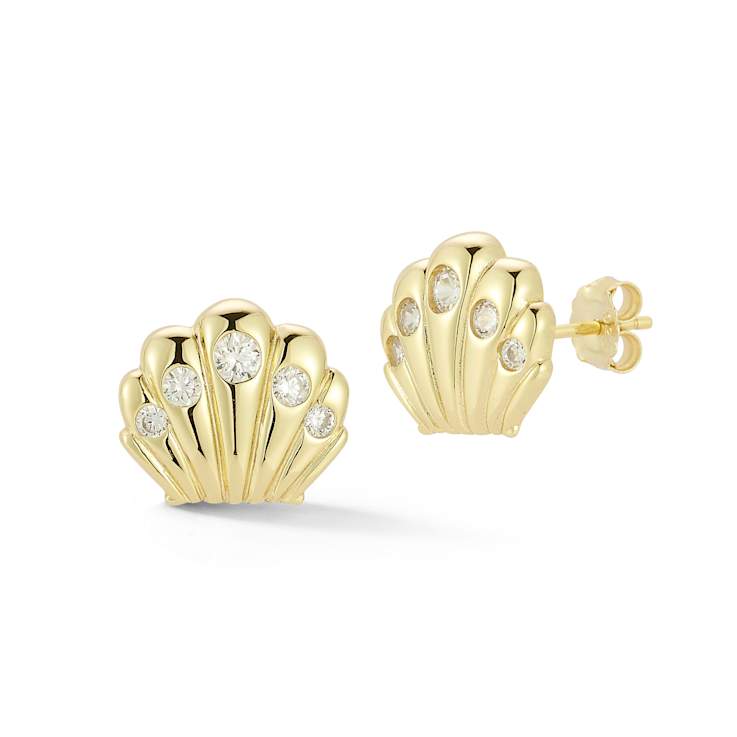 Rachel Zoe CZ Shell Stud Earrings in 14K Gold Over Sterling Silver