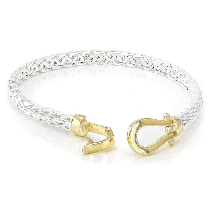 Two Tone Wheat Link Bracelet In Sterling Silver With Buckle Closure In
18K Gold Over Sterling Silver