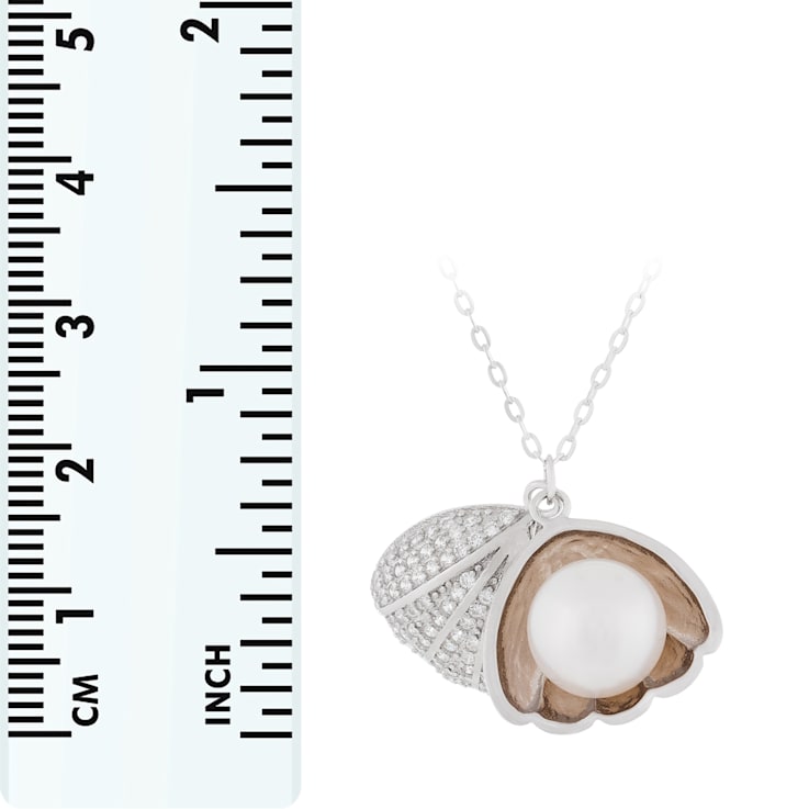 9-9.5mm White Cultured Freshwater Pearl Sterling Silver Pendant W/Chain