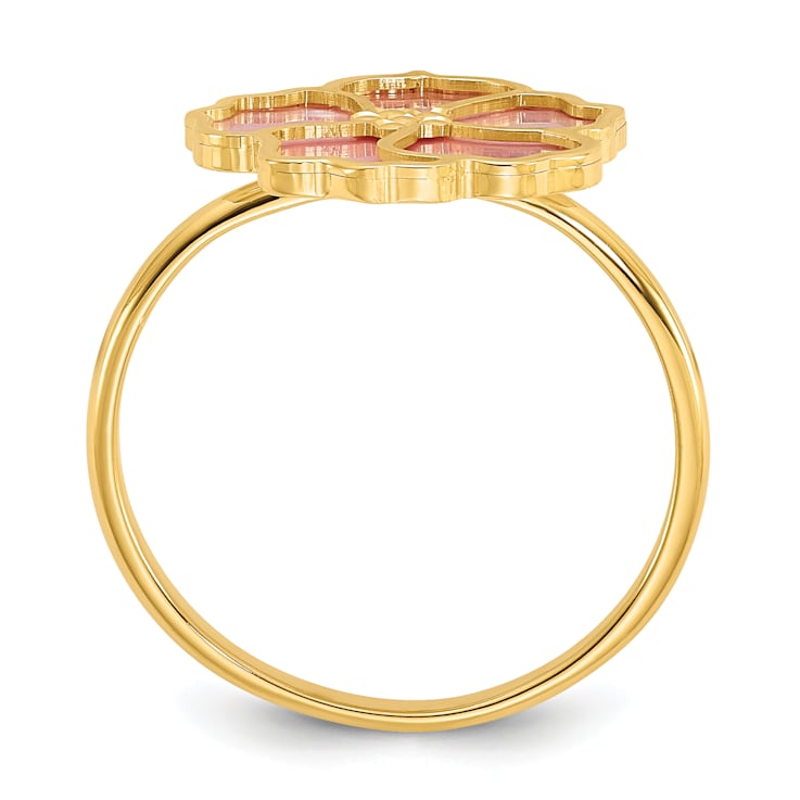 14K Yellow Gold Pink and White Mother of Pearl Flower Ring