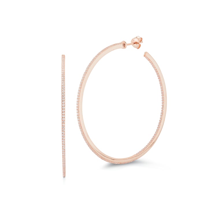 Sterling Statements 14K Rose Gold Over Sterling Silver CZ Inside Out XL Hoops