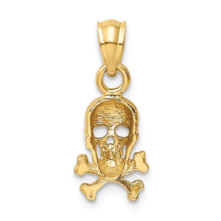 14k Yellow Gold Skull and Cross Bones Pendant