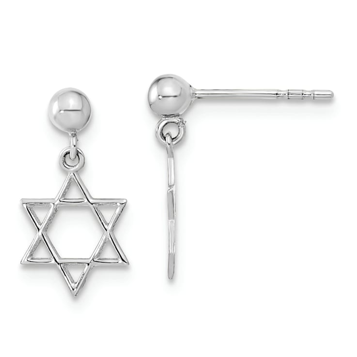 Rhodium Over 14K White Gold Polished Star of David Dangle Earrings