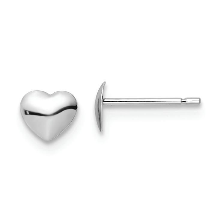 Rhodium Over 14k White Gold Children's Polished Heart Stud Earrings