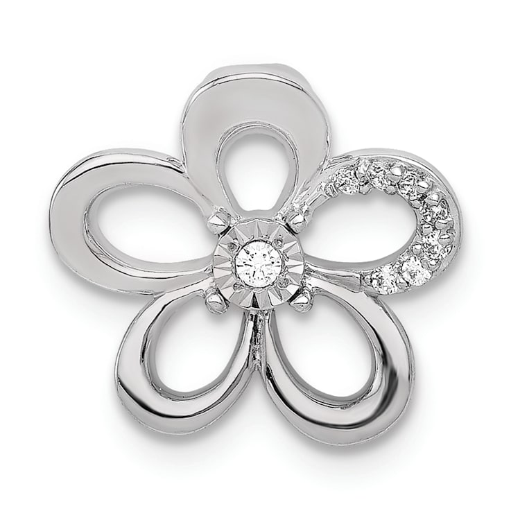 Rhodium Over 14k White Gold Diamond Round Petal Flower Chain Slide Pendant