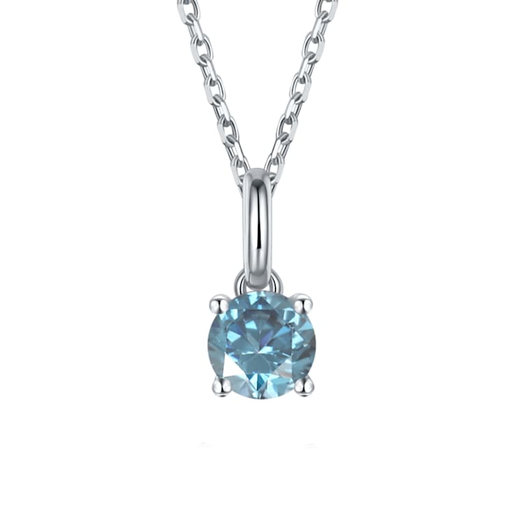 Blue Moissanite Sterling Silver Solitaire Pendant With Chain, 0.50ct