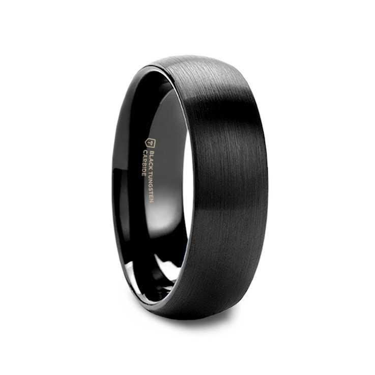 RAIDER Domed Brush Finished Black Tungsten Wedding Band 6mm