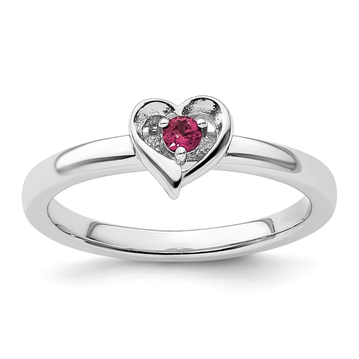 Sterling Silver Stackable Expressions Lab Created Ruby Heart Ring 0.08ctw