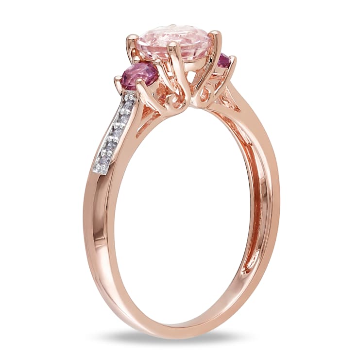 Morganite, Pink Tournaline and Diamond 10K Rose Gold Ring 1.09ctw