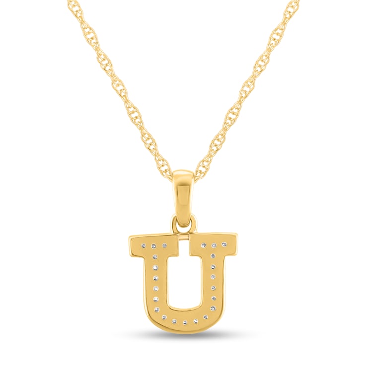 White Diamond Accent 10k Yellow Gold U Initial Pendant With 18” Rope Chain