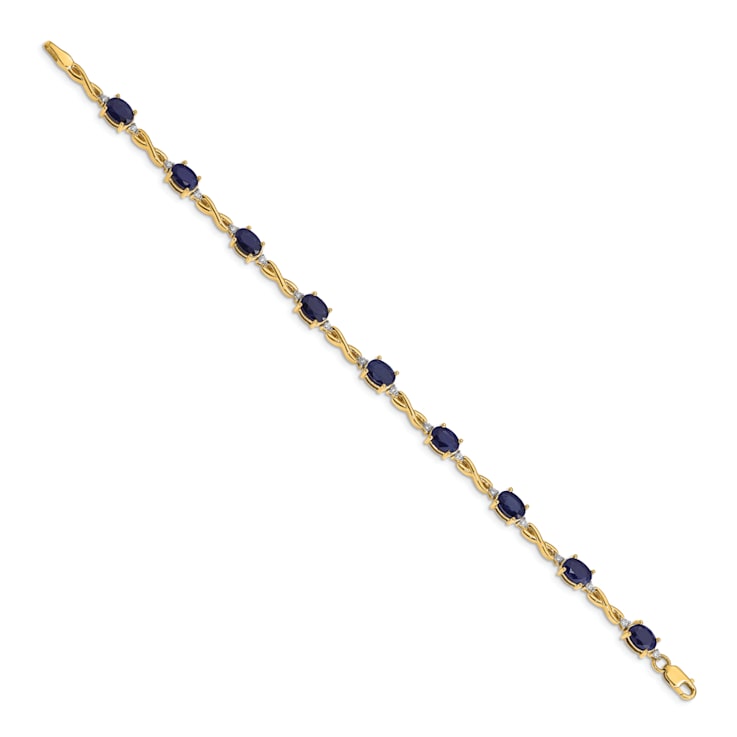 14k Yellow Gold and Rhodium Over 14k Yellow Gold Diamond and Sapphire Bracelet