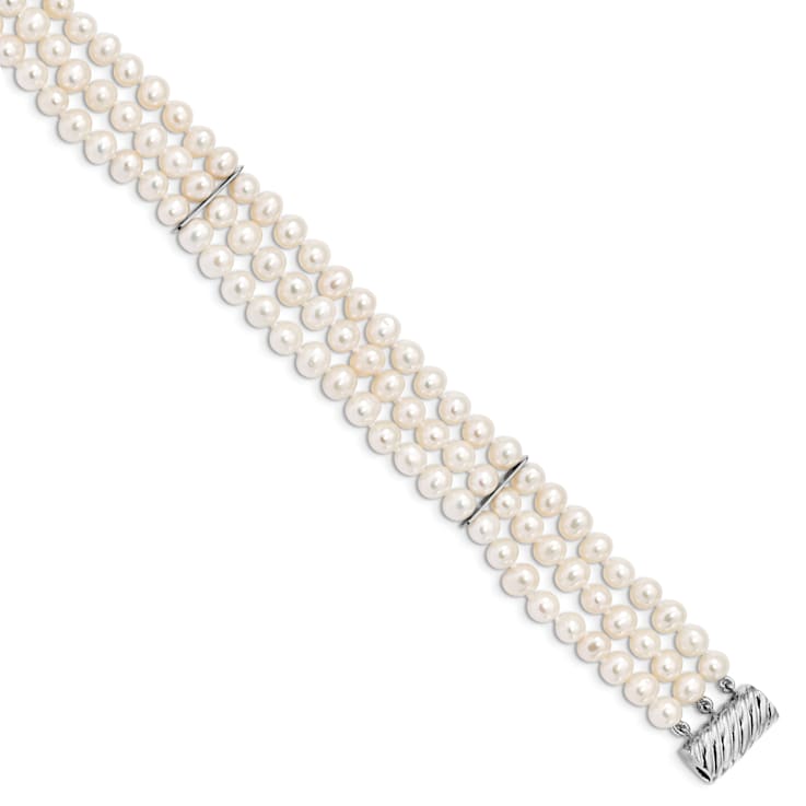 Rhodium Over Sterling Silver 6-7mm White Freshwater Cultured Pearl 3
Strand Bracelet