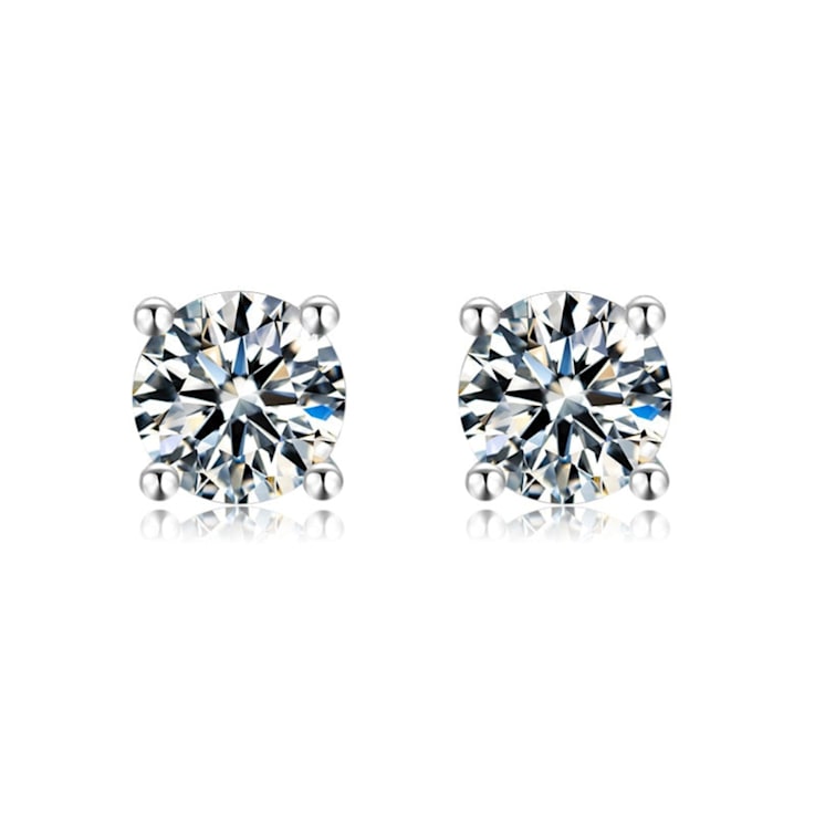 White Moissanite Sterling Silver Solitaire Minimalist Stud Earrings