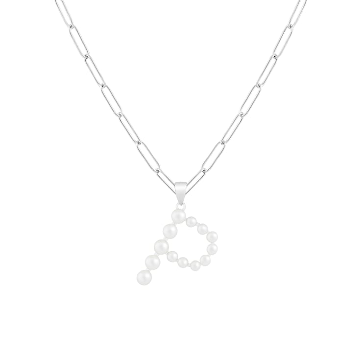 Letter P Initial Cultured Freshwater Pearl Rhodium Over Sterling Silver
Pendant With  18" Chain