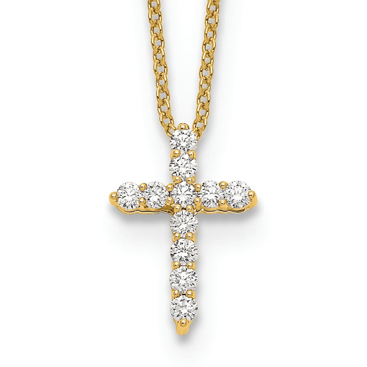 14K Yellow Gold Lab Grown Diamond VS/SI GH, Cross Pendant Necklace