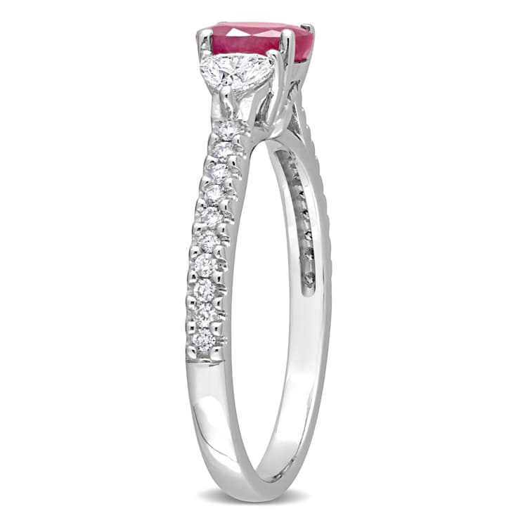 Ruby and Diamond 14K White Gold Ring 1.05ctw