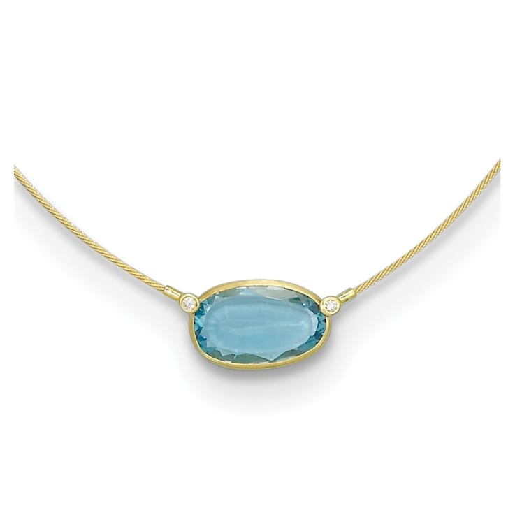 14K Yellow Gold Diamond and Blue Topaz Wire 18 Inch Necklace