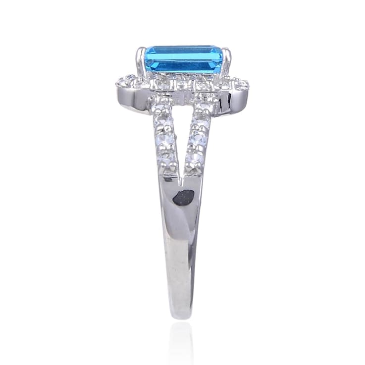 Blue Topaz with White Topaz Accents Sterling Silver Ring, 2.97ctw