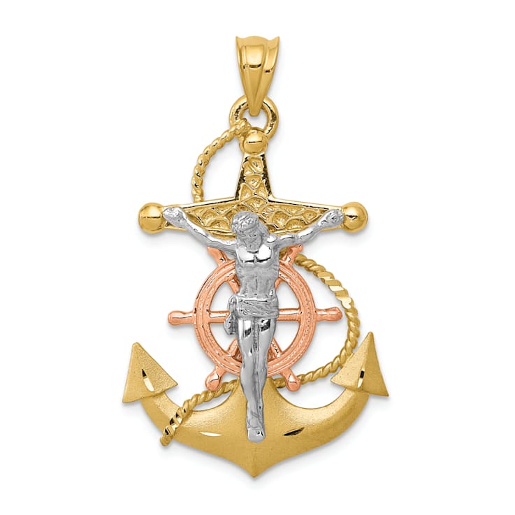 14K Yellow, White and Rose Gold Mariners Cross Pendant