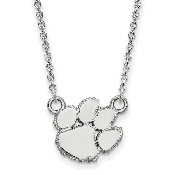Rhodium Over Sterling Silver LogoArt Clemson University Tiger Paw Small
Pendant Necklace