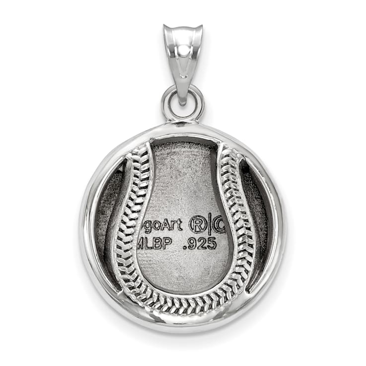 Rhodium Over Sterling Silver MLB LogoArt New York Yankees Enameled Pendant