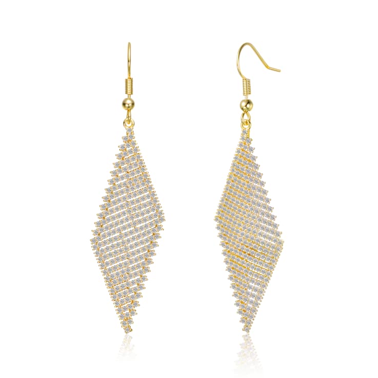 CZ Pave Mesh Dangle Earrings In 14K Gold Over Sterling Silver
