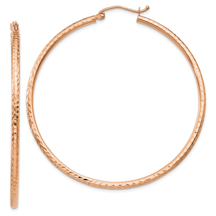 14k Rose Gold Diamond-Cut 2 1/16" Round Tube Hoop Earrings