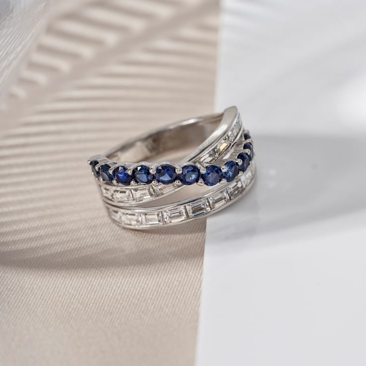 Lab Created Blue Saphhire And White Cubic Zirconia Platinum Over
Sterling Silver Ring 2.54ctw