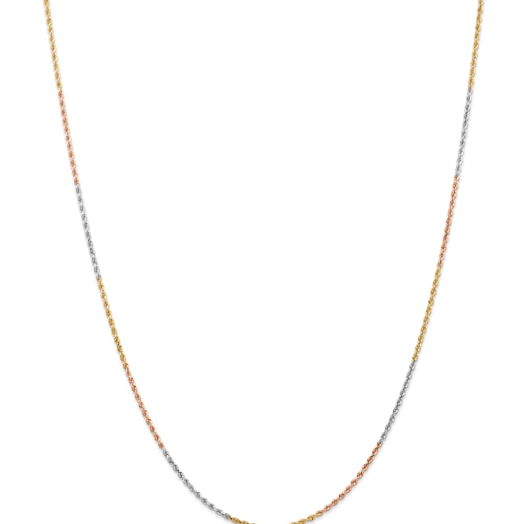 14k Tri-color Gold 1.5mm Solid Diamond-Cut Rope 20 Inch Chain