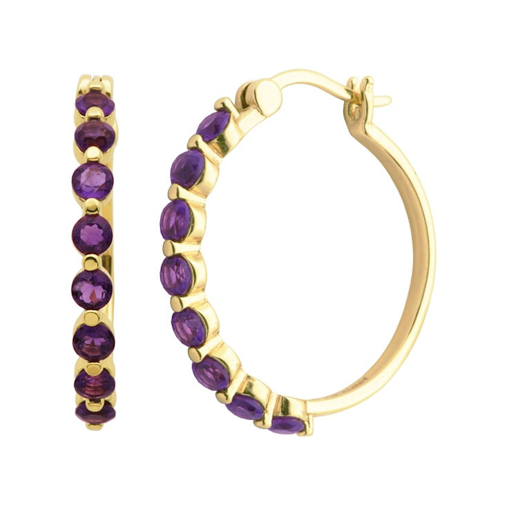 Purple African Amethyst 18k Yellow Gold Over Sterling Silver Hoop Earrings