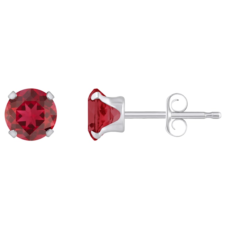 5mm Round Lab Created Ruby Rhodium Over 10k White Gold Stud Earrings