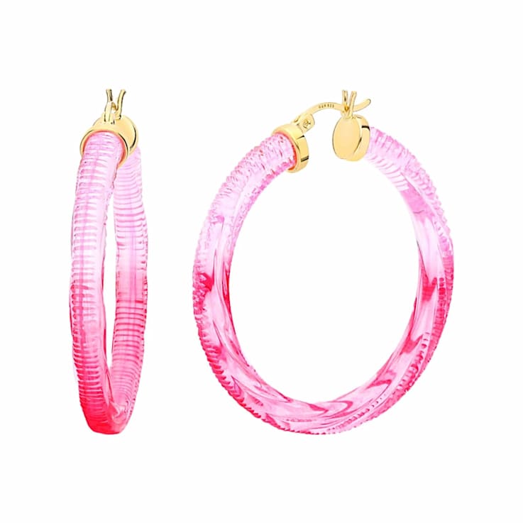 14K Yellow Gold Over Sterling Silver Painted Hoops in Ombre Pink