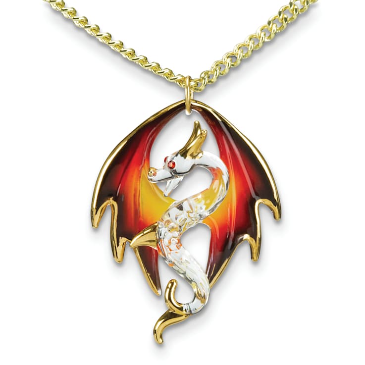 Glass Baron 22K Accent Gold-trim Dragon Gold-tone Necklace