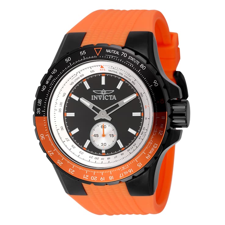 Invicta Aviator 50mm Black Dial Silicone Band Quartz Watch