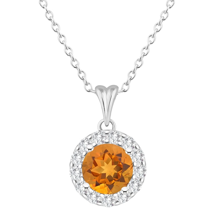 7mm Round Citrine and White Topaz Accent Rhodium Over Sterling Silver
Halo Pendant w/Chain