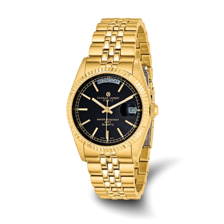 Mens Charles Hubert IP-plated Black Dial Watch