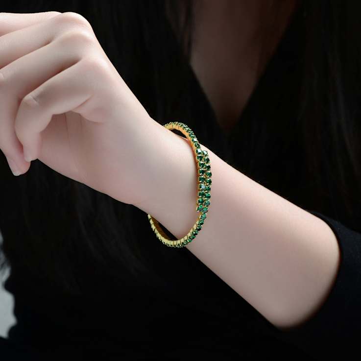 Emerald Color CZ Bypass Tennis Bracelet In 14K Gold Over Brass