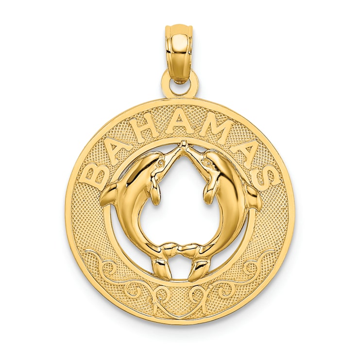 14k Yellow Gold Textured Bahamas Dolphin Pendant